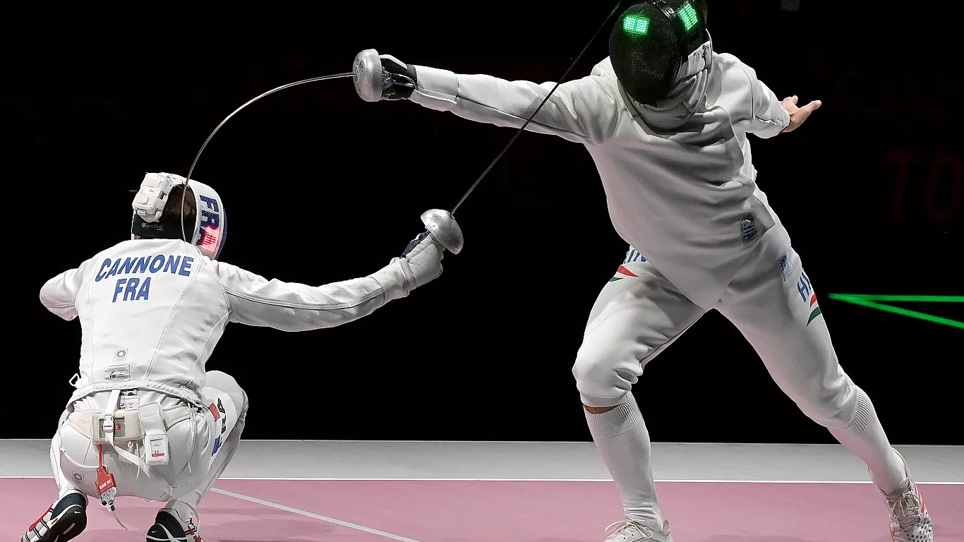 Siklósi Gergely és a francia Romain Cannone a férfi párbajtőrözők egyéni versenyének olimpiai döntőjében - Szerzői jogok Illyés Tibor/MTVA