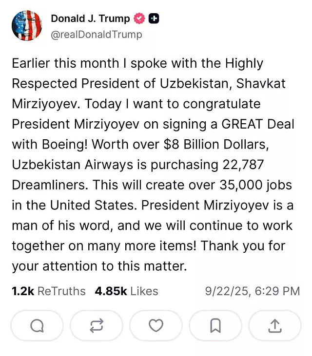 Trump posztja az "Igazság Szociális" oldalon. Truth Social